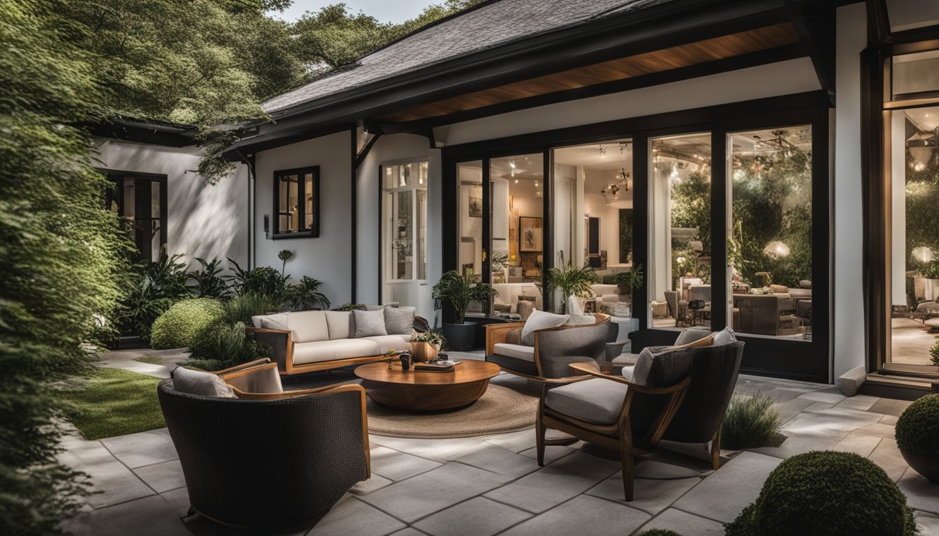 A renovated 1930s family home with modern touches, surrounded by a lush garden. A renovated 1930s family home with modern touches, surrounded by a lush garden.